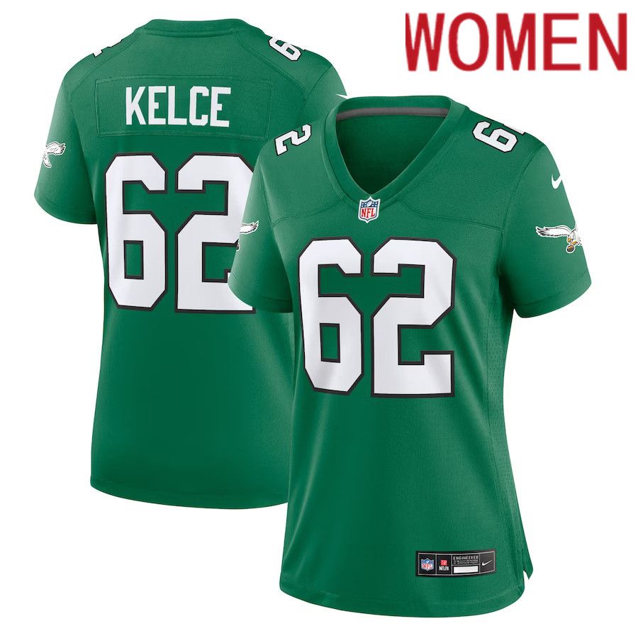 Women Philadelphia Eagles #62 Jason Kelce Nike Kelly Green Alternate Player Game NFL Jersey->women nfl jersey->Women Jersey